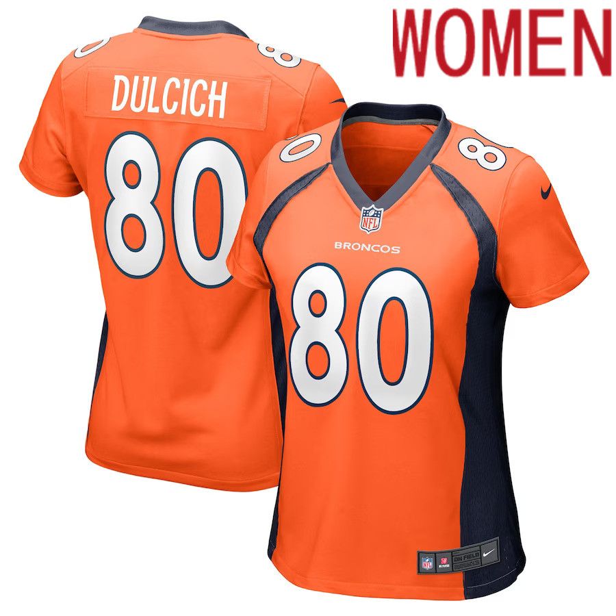 Women Denver Broncos 80 Greg Dulcich Nike Orange Game Player NFL Jersey